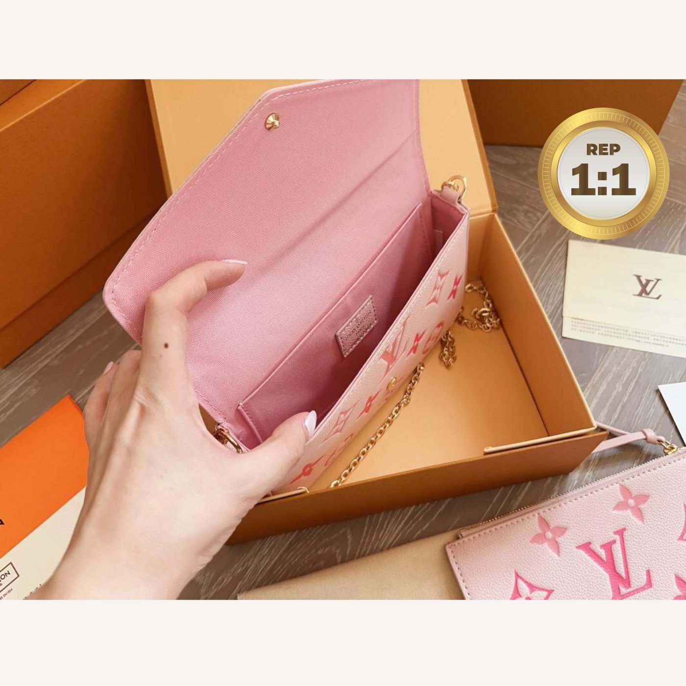 [REP 1:1] Louis Vuitton Felicie Pochette Monogram Pink For Women 8.3in/21cm